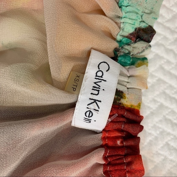 CALVIN Klein Multi Colour Round Neck Peasant Top Blouse Size XS - Picture 8 of 10